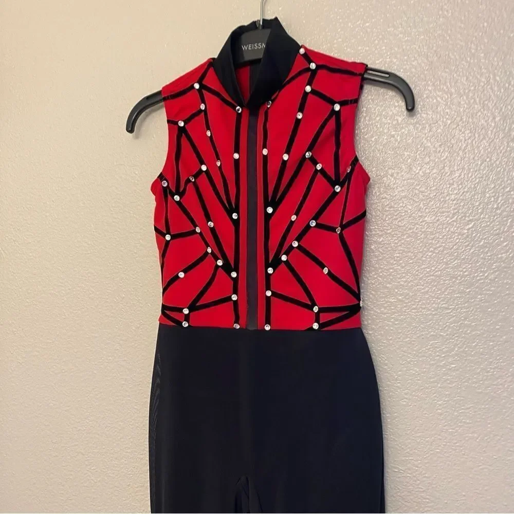 WEISSMAN Elite Dance Costume unitard black red Not My Responsibility 14114 MC